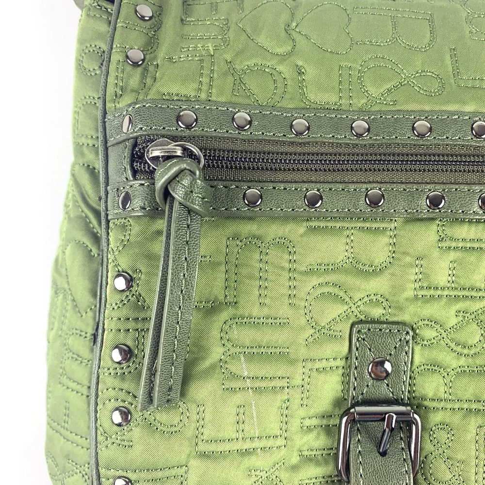 R & Em Green Quilted Messenger‎ Bag Studded Trim School Computer Sling SEE/READ